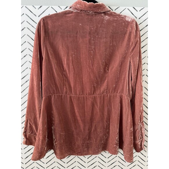 Anthropologie HD in Paris Pink Velvet Peplum Long Sleeve Button Shirt Sz M - Picture 3 of 7